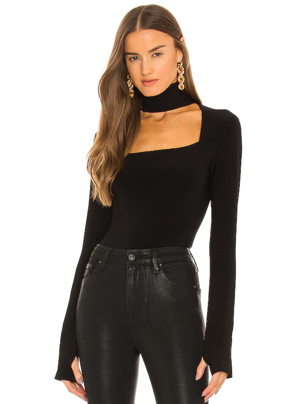 Norma Kamali Black Long-Sleeve Sweetheart Turtle Top